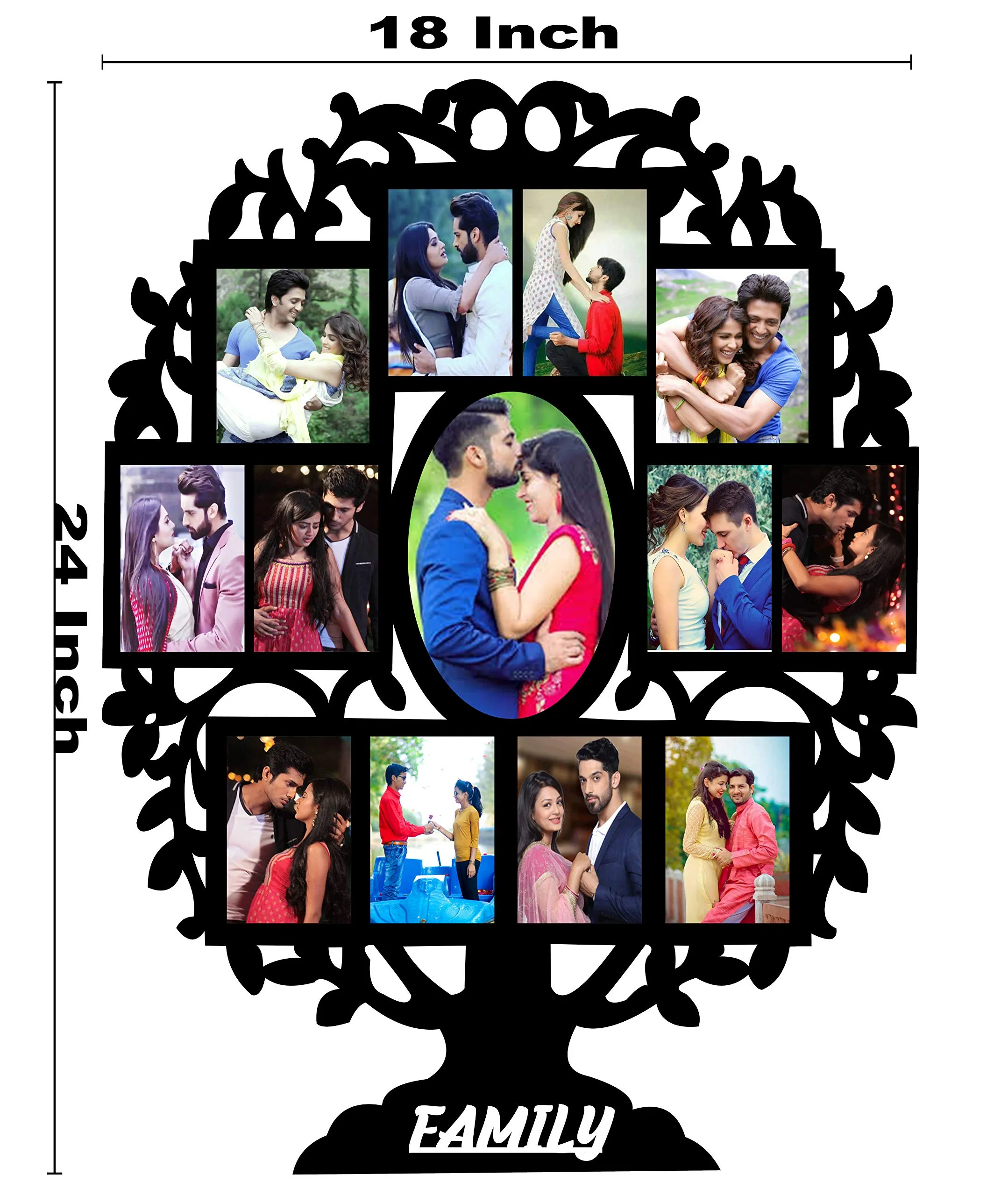 DREAMVIO Mdf Wood Family Tree Personalized 13 Photo Frame - 18X24 Inch (Black, Dv_Wooden07), Wall Mount