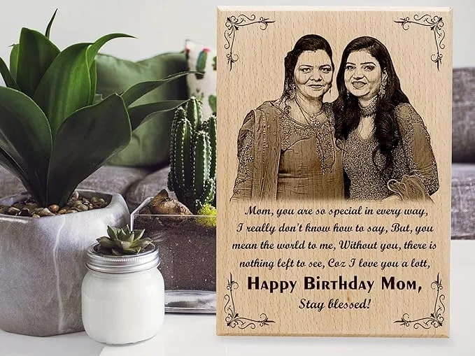 Engrave India Wooden Unique Personalized Rectangular Wooden Frame - Wood Photo Frame Happy Birthday Gift For Any Occasion-Birthday, Anniversary, For Men & Women (5X4), Tabletop
