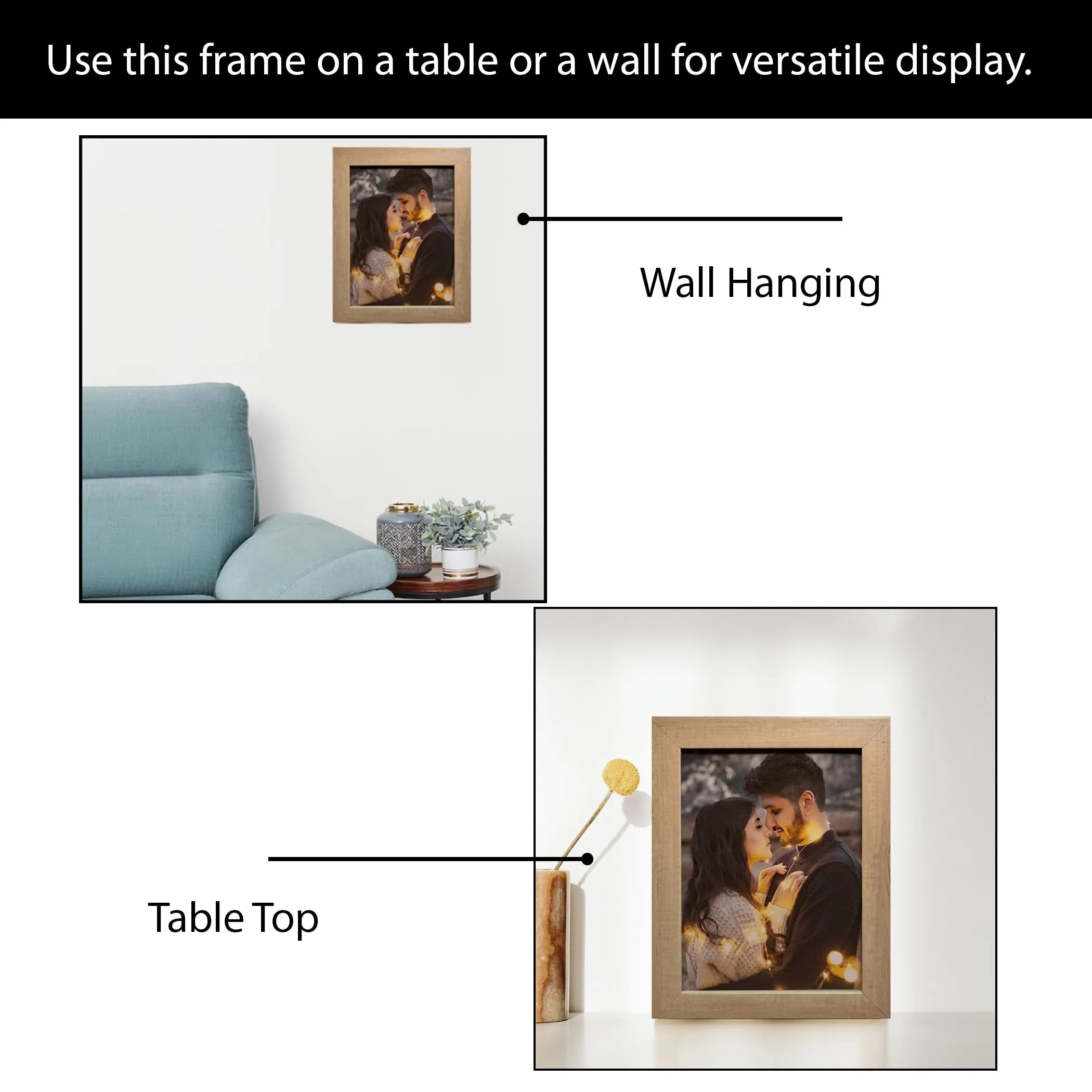 FA6 Blue Wooden Photo Frame with Customized Image for Table Decor- 6x8 Wall Hanging Personalized Photo Frames for Couple Gift, Anniversary Birthday, Pack of 1