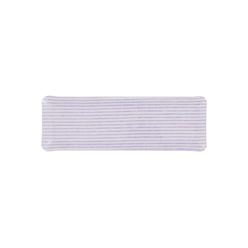 Fabric Tray Oblong Stripe Amethyst and White
