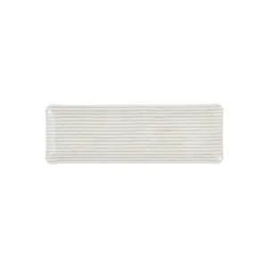 Fabric Tray Oblong Stripe Beige and White