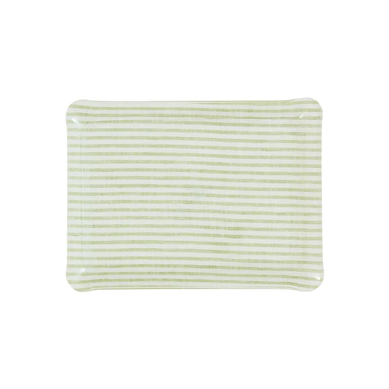 Fabric Tray Small Stripe Green and White