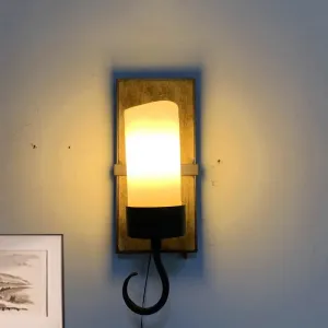 Farmhouse Wall Mounted Lamp: White Glass Cylinder Shade with Brown Finish