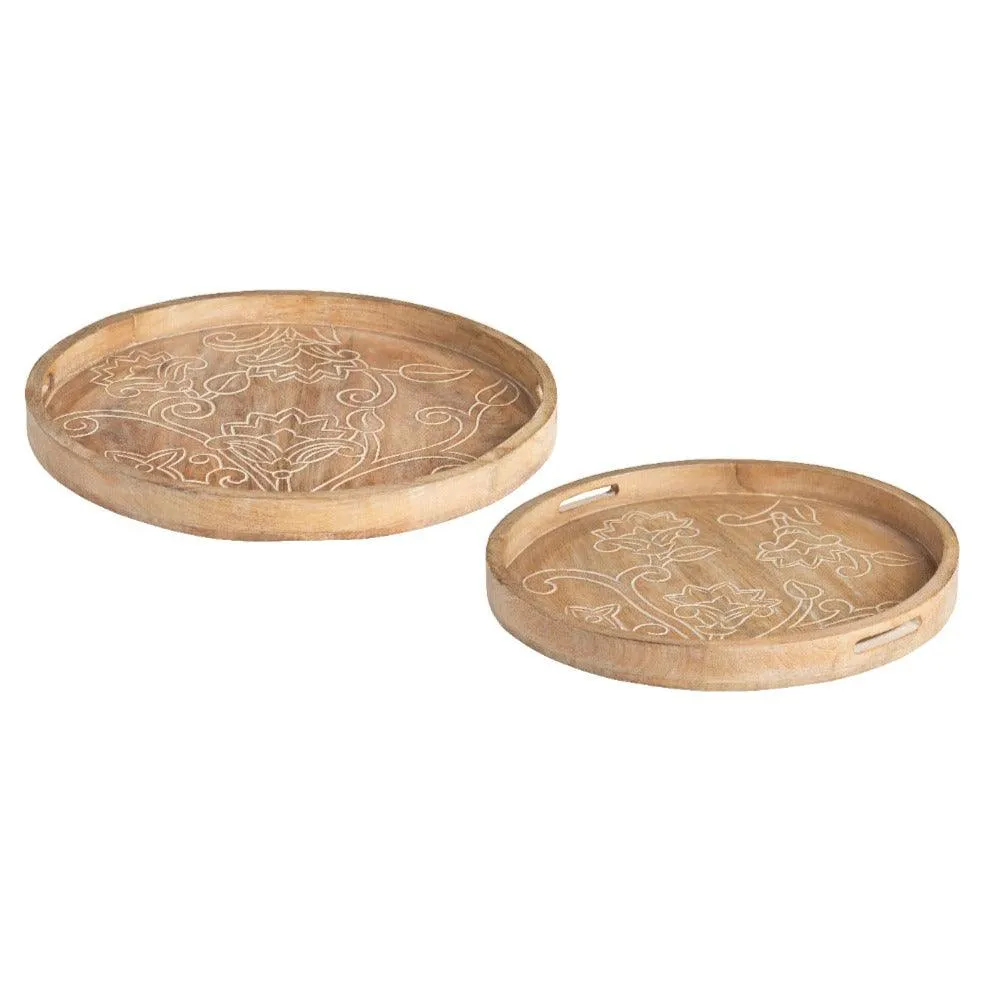 Floral Carved Bohemian Trays - Set of 2