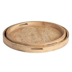 Floral Carved Bohemian Trays - Set of 2