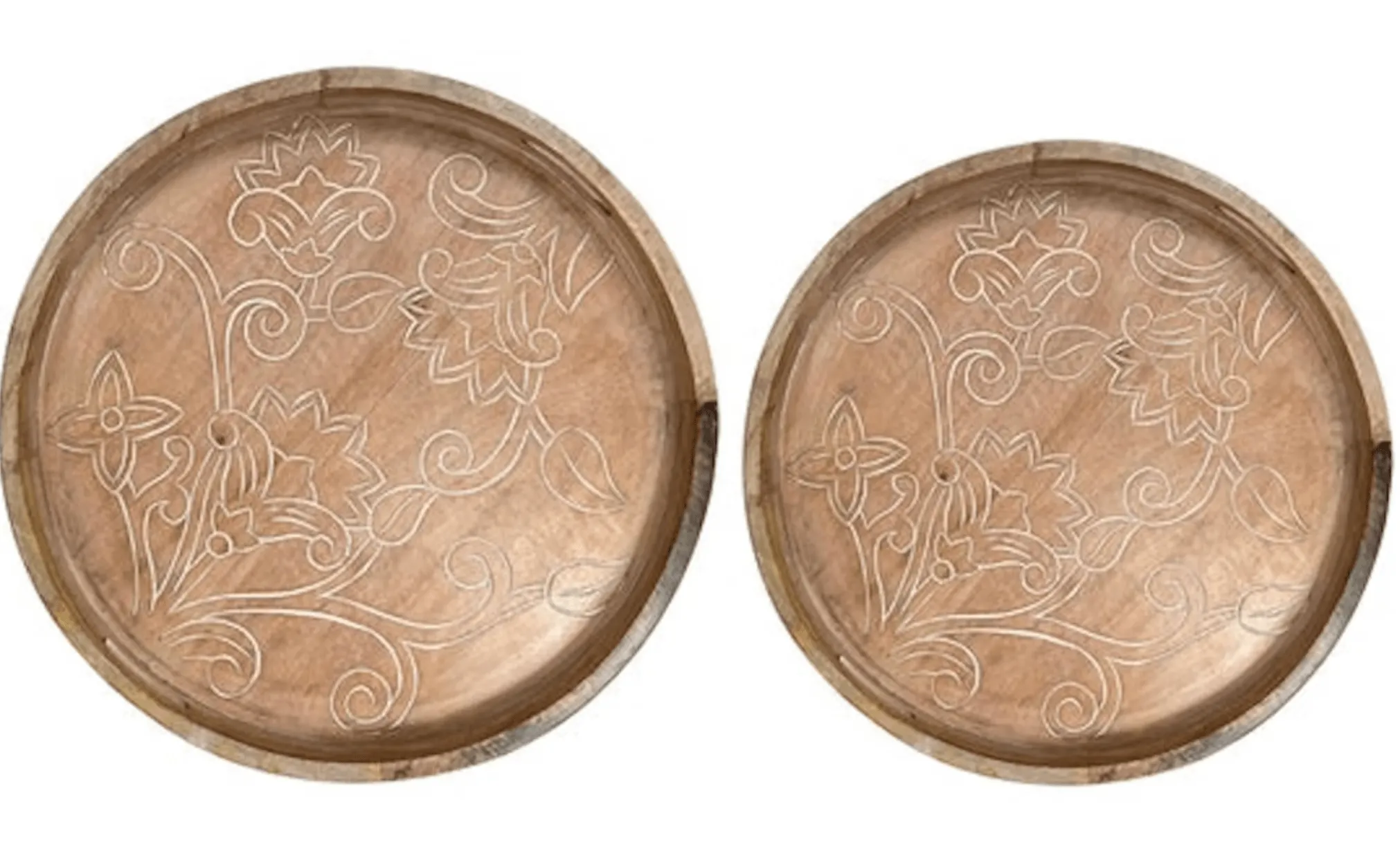 Floral Carved Bohemian Trays - Set of 2