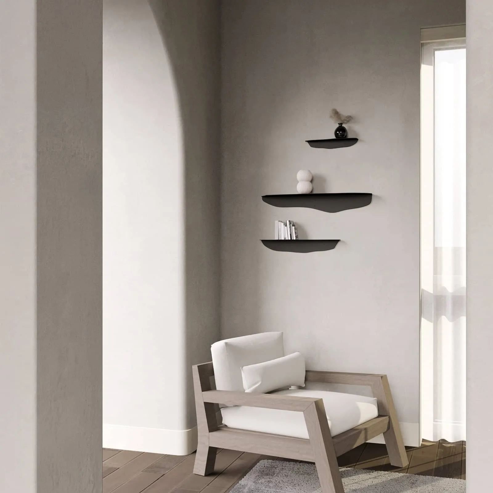 Fold Wavy Shelf 35cm - Black