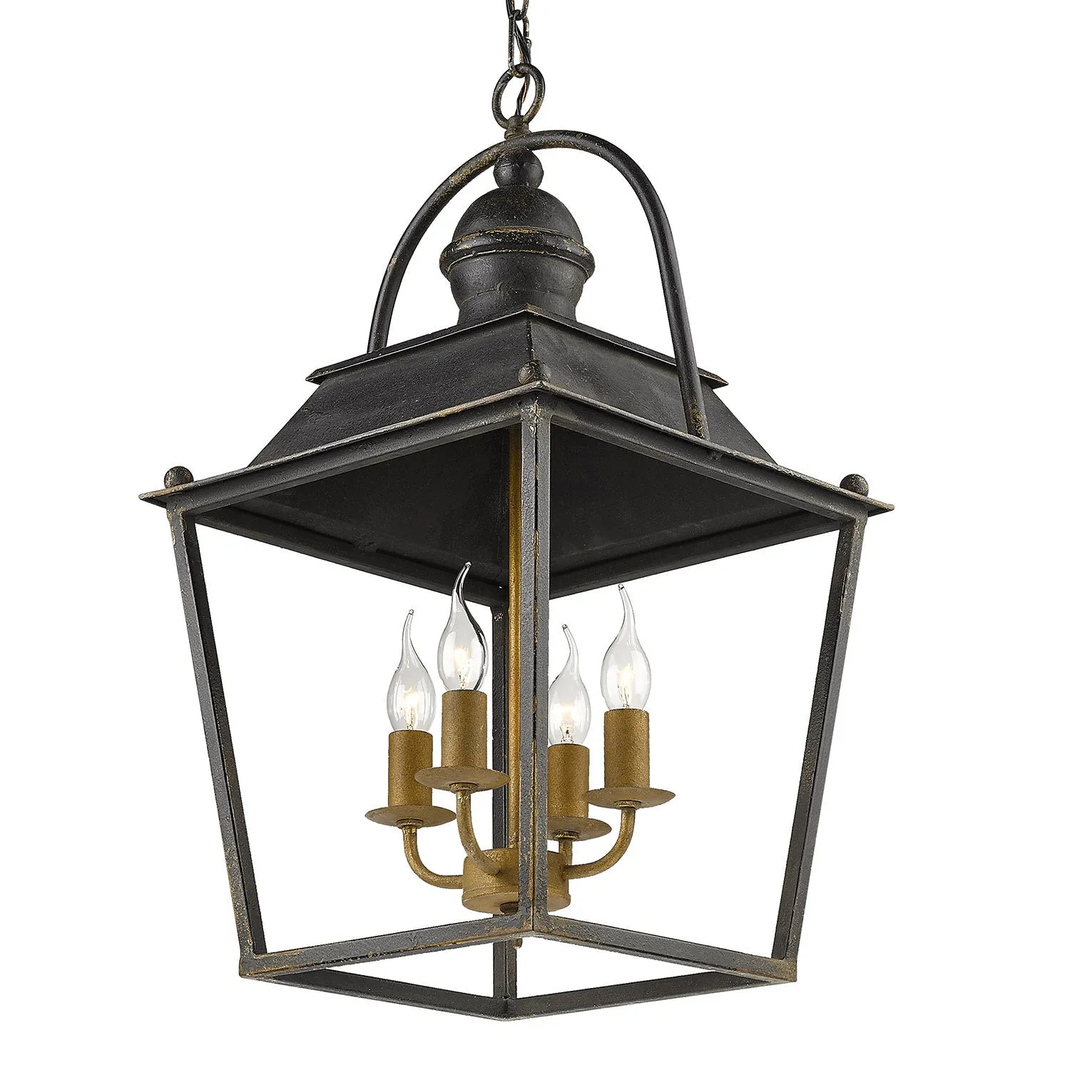 Four Light Pendant from the Christoff Collection in Antique Black Iron Finish by Golden