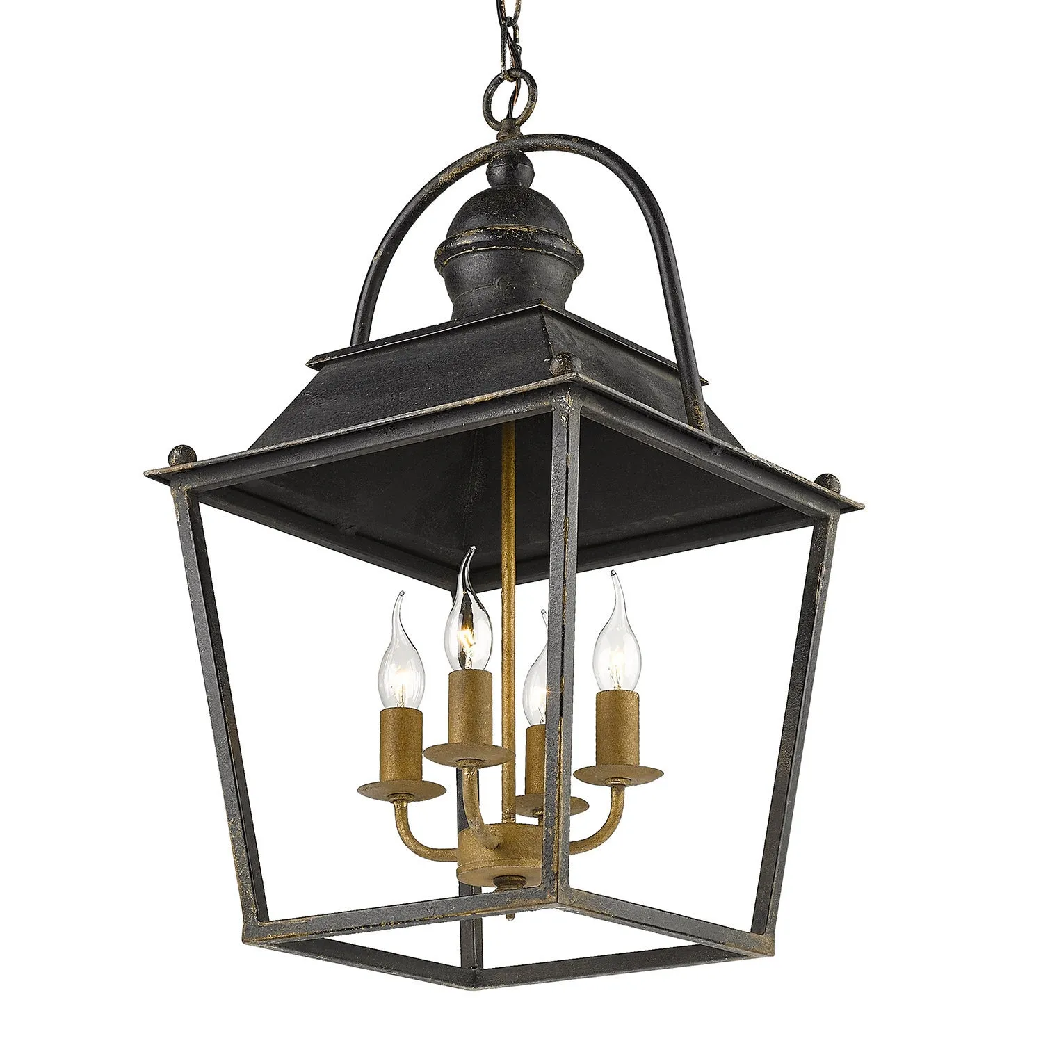 Four Light Pendant from the Christoff Collection in Antique Black Iron Finish by Golden