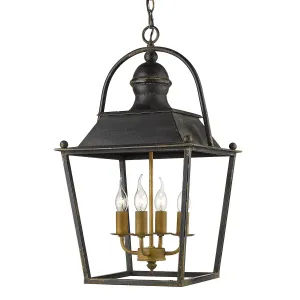 Four Light Pendant from the Christoff Collection in Antique Black Iron Finish by Golden