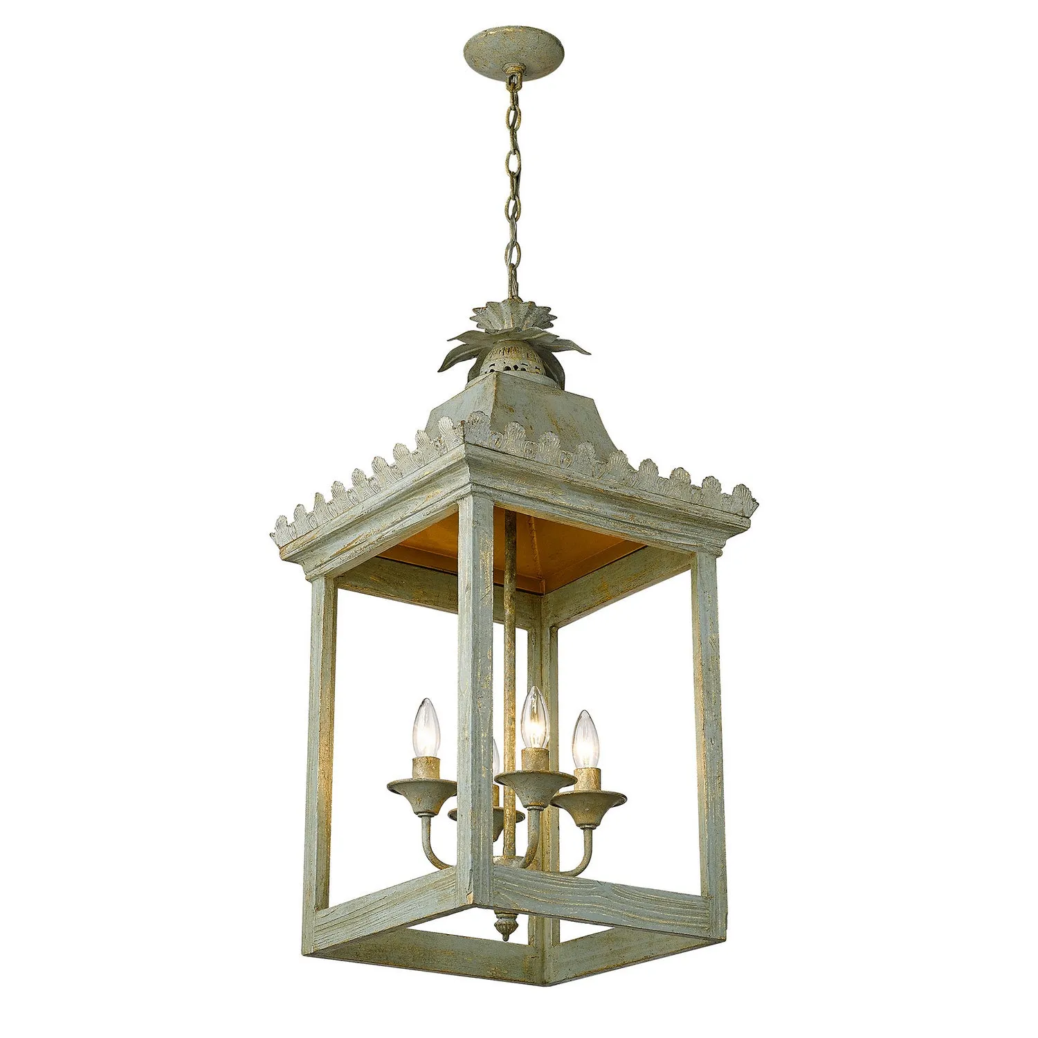Four Light Pendant from the Finley Collection in Vintage Sage Finish by Golden