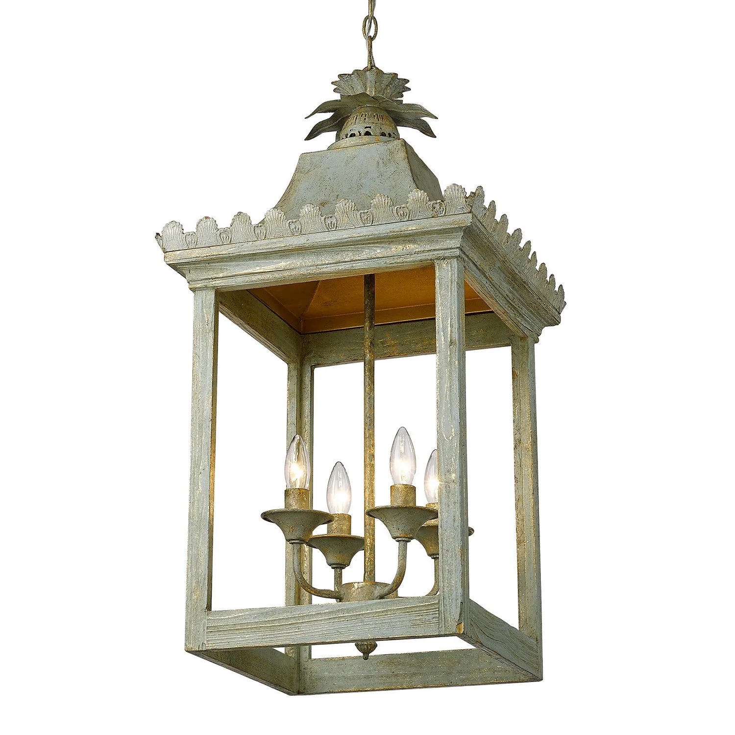 Four Light Pendant from the Finley Collection in Vintage Sage Finish by Golden