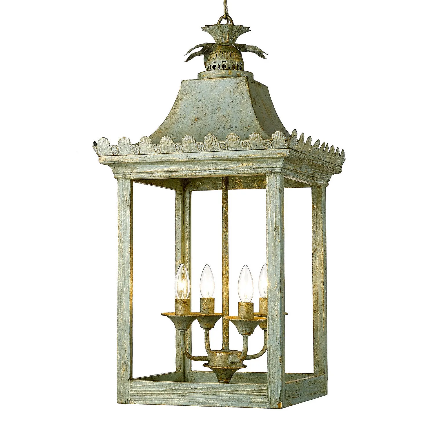 Four Light Pendant from the Finley Collection in Vintage Sage Finish by Golden