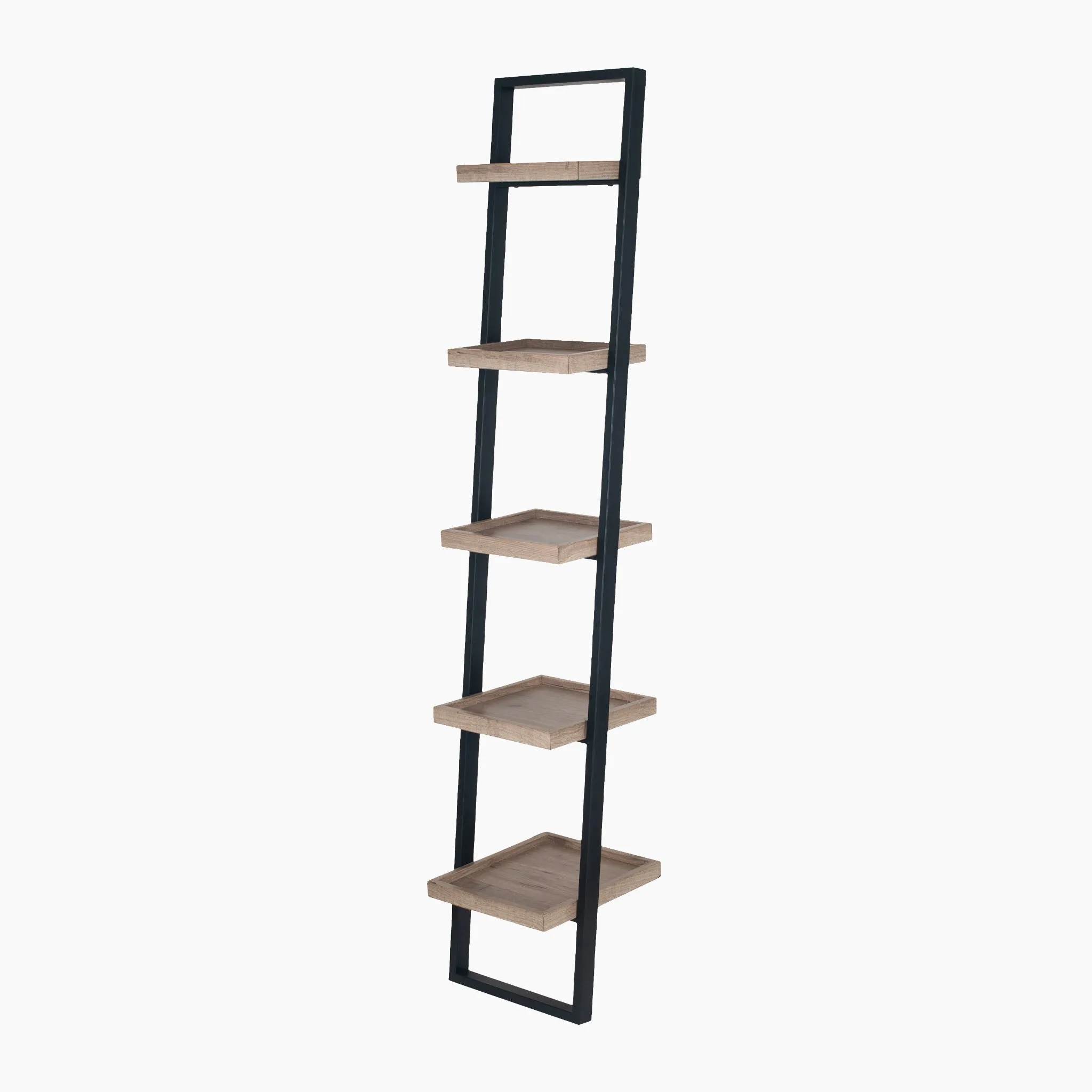 Gallery Natural Wood Veneer and Black Metal 5 Shelf Ladder Unit