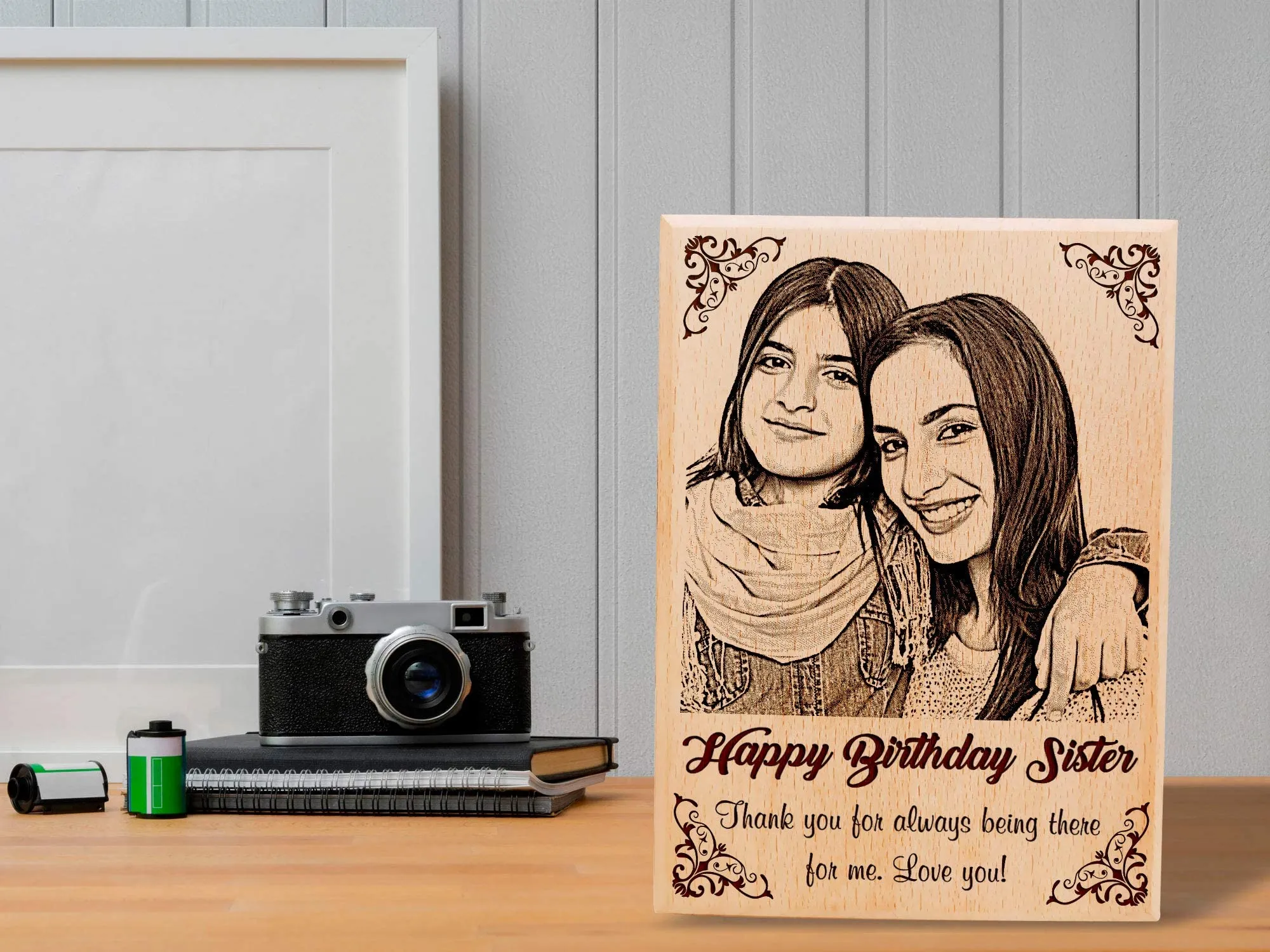 GFTBX Personalized Engraved Wooden Photo Frame For Sister (5x4 Inches, Wood), Tabletop Rectangular