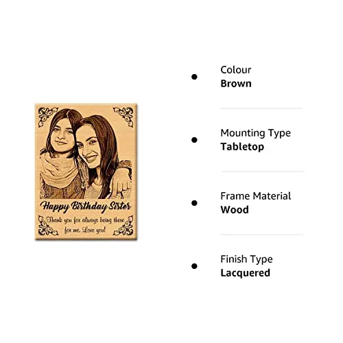 GFTBX Personalized Engraved Wooden Photo Frame For Sister (5x4 Inches, Wood), Tabletop Rectangular