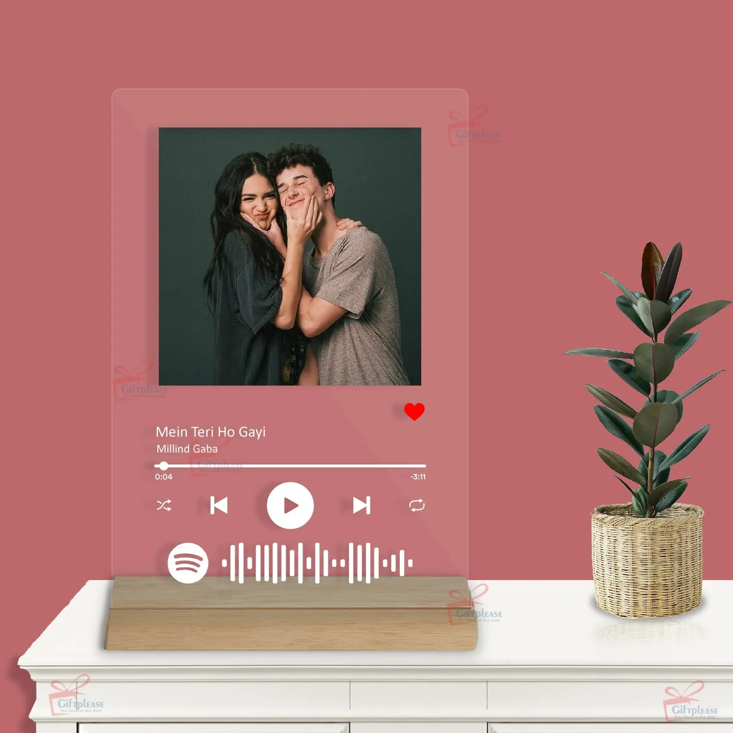 Giftplease Customized Photo and song Glass Spotify Plaque with wooden stand | Personalized Photo Music Frame with scannable code | Gift | Birthday | Anniversary (Transparent, 6 * 9 Inches)