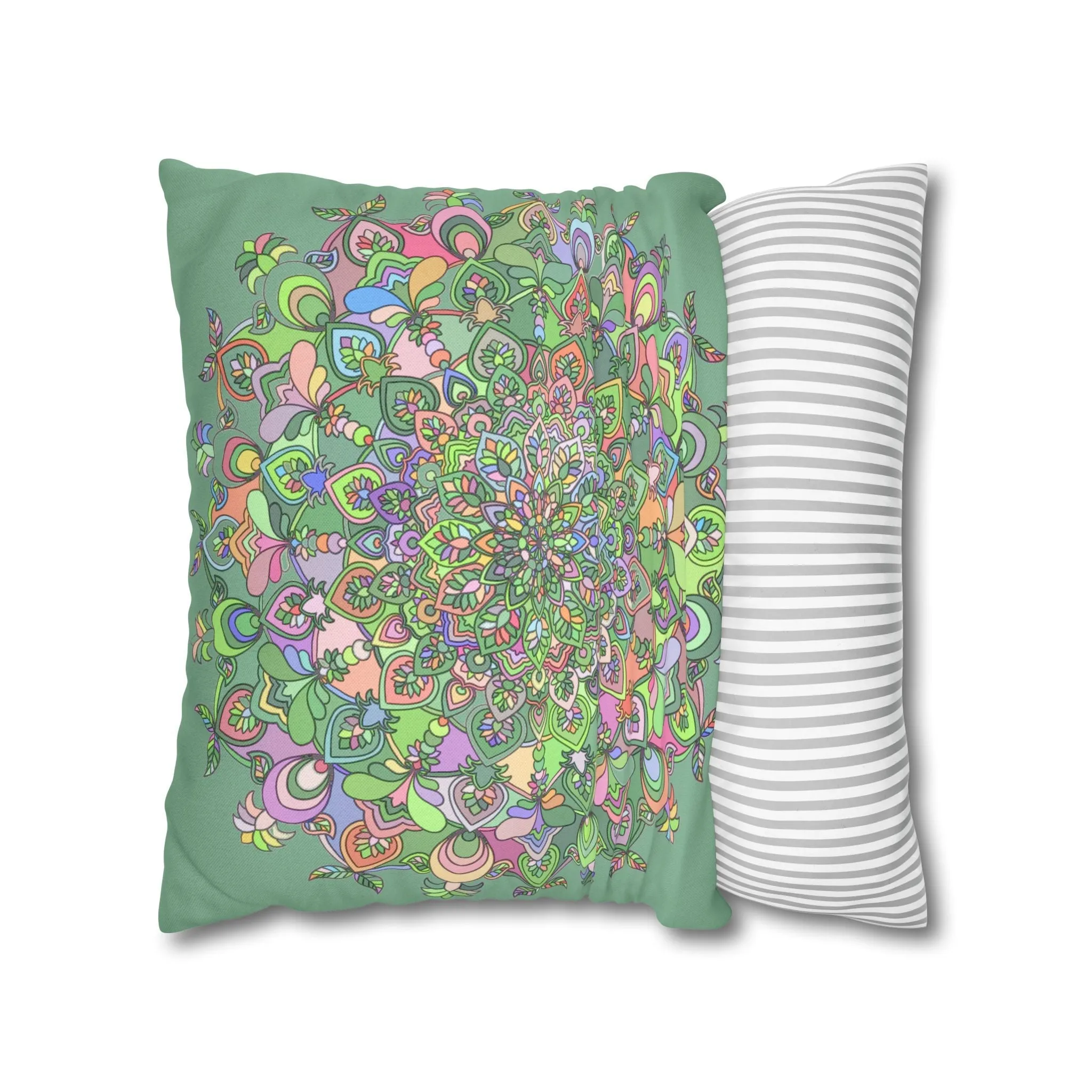 Hand-drawn Mandala Art Pillowcase - Light Moss Green