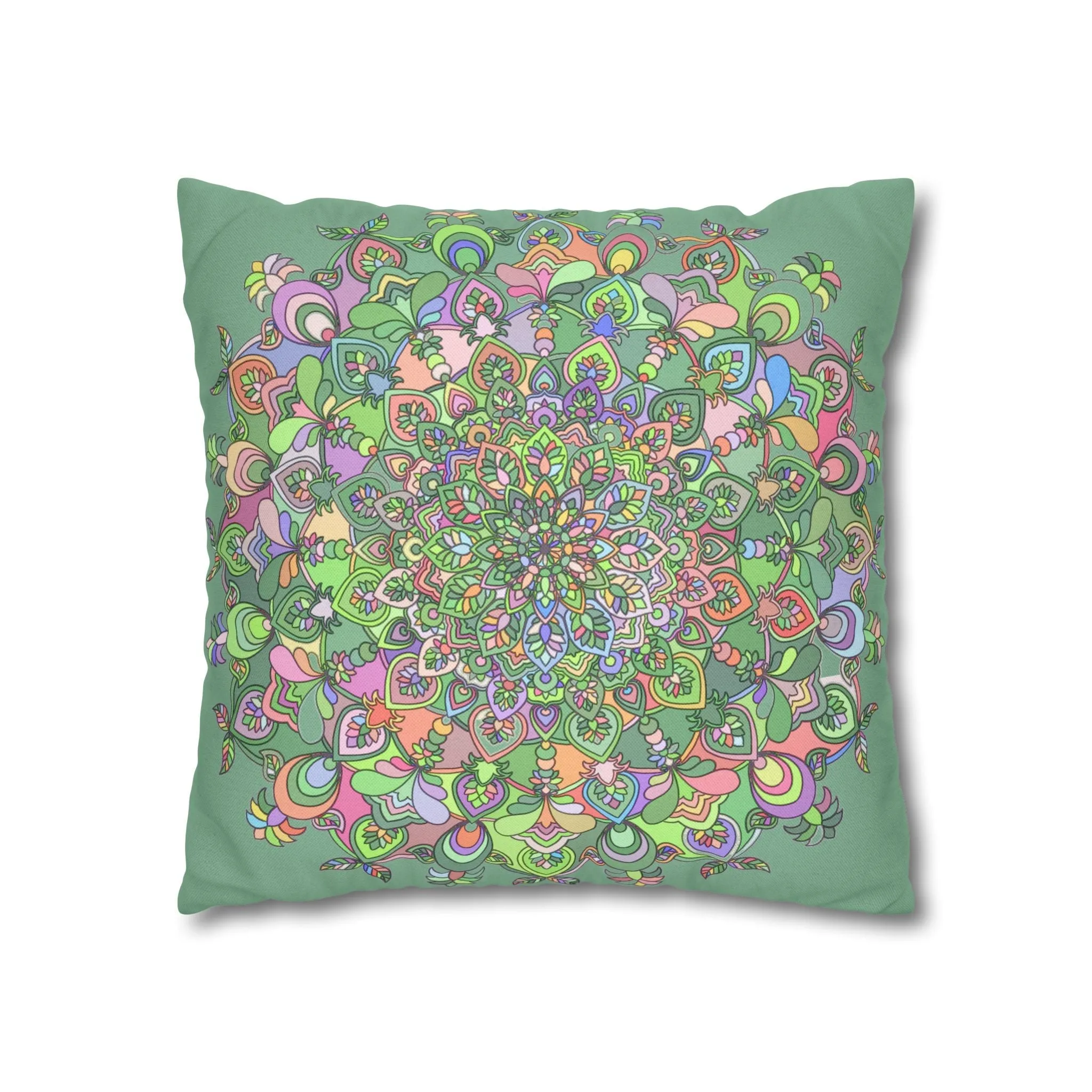 Hand-drawn Mandala Art Pillowcase - Light Moss Green