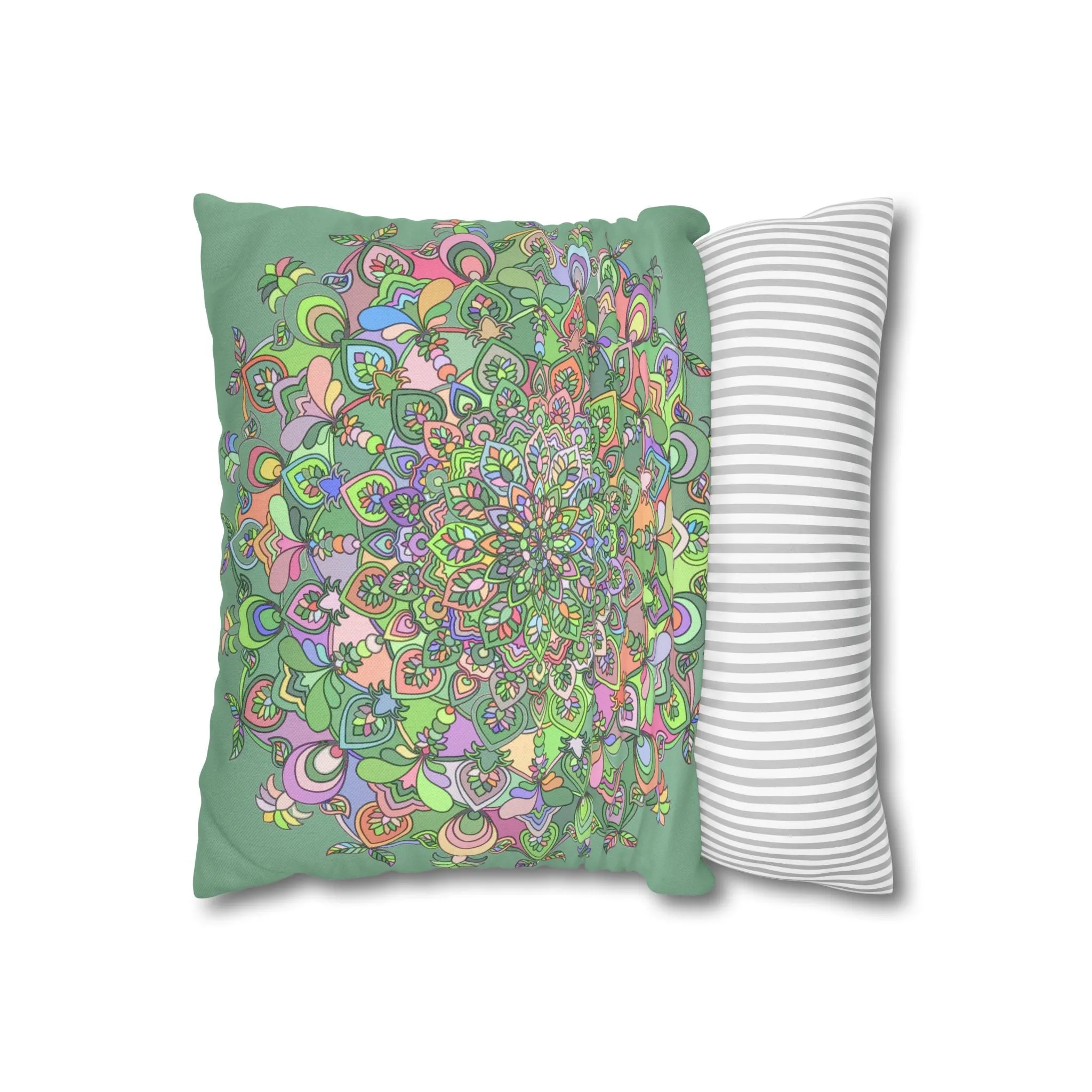 Hand-drawn Mandala Art Pillowcase - Light Moss Green