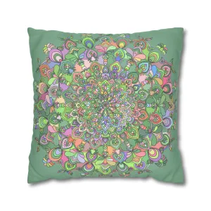 Hand-drawn Mandala Art Pillowcase - Light Moss Green