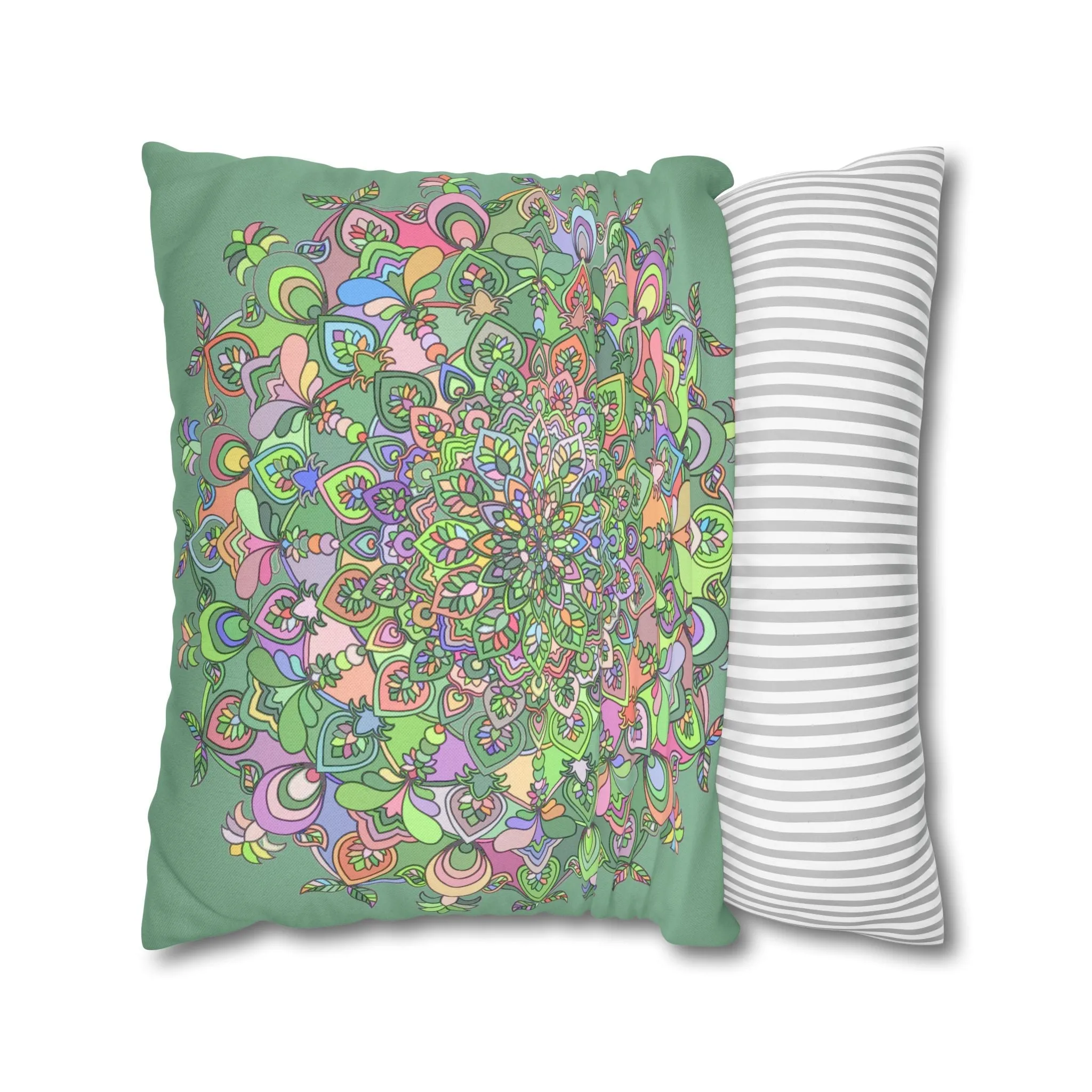 Hand-drawn Mandala Art Pillowcase - Light Moss Green