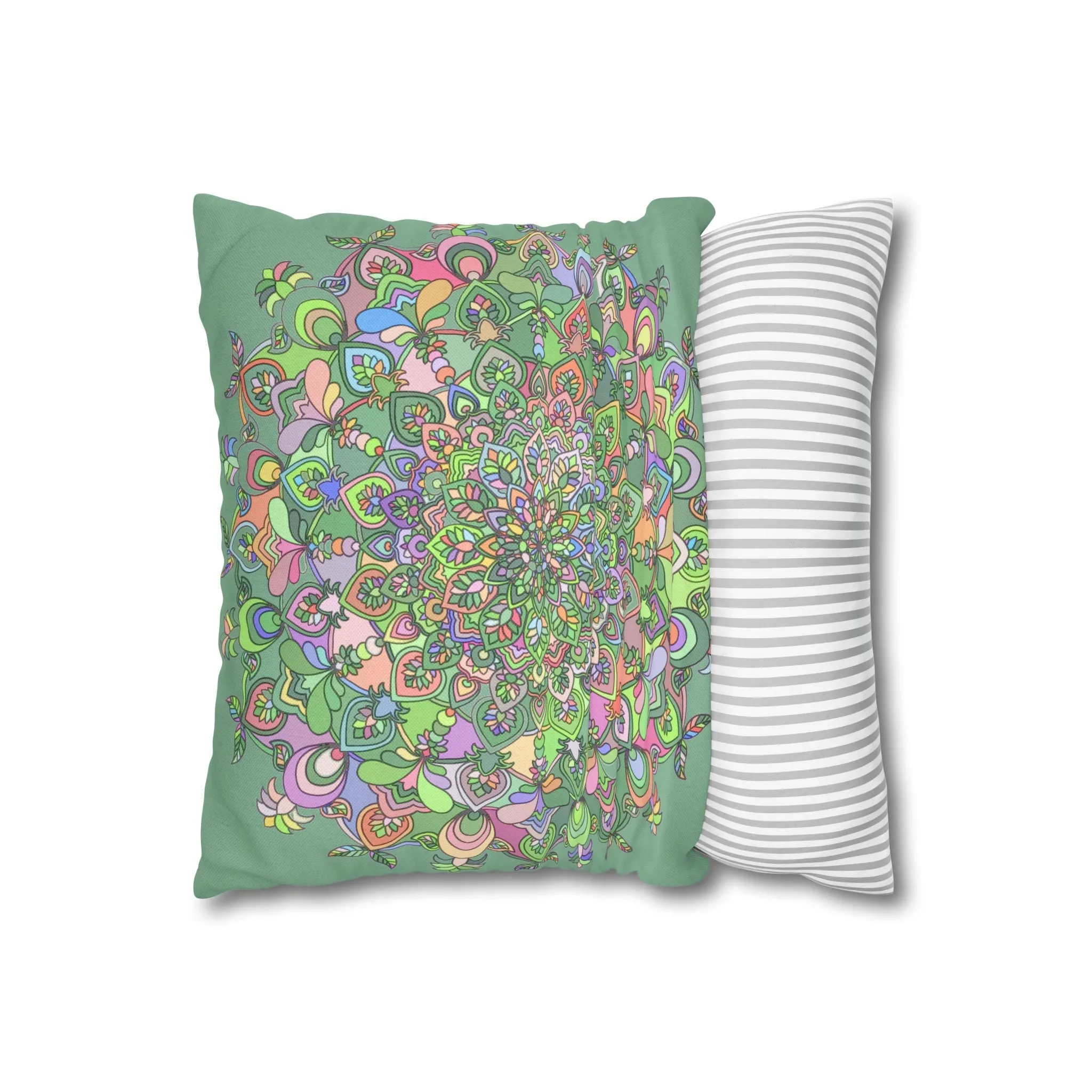 Hand-drawn Mandala Art Pillowcase - Light Moss Green