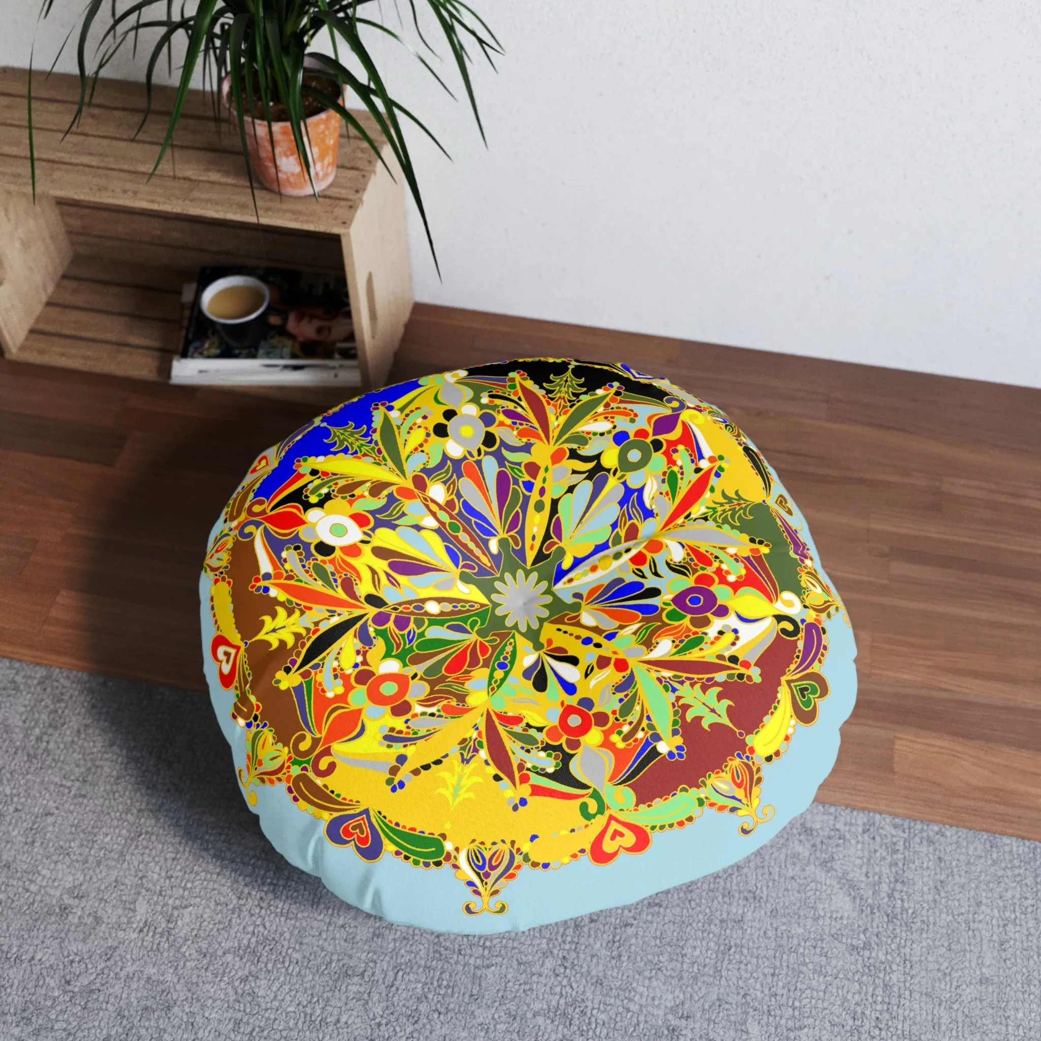 Handmade Mandala Design Floor Cushion - Tufted Round Pillow