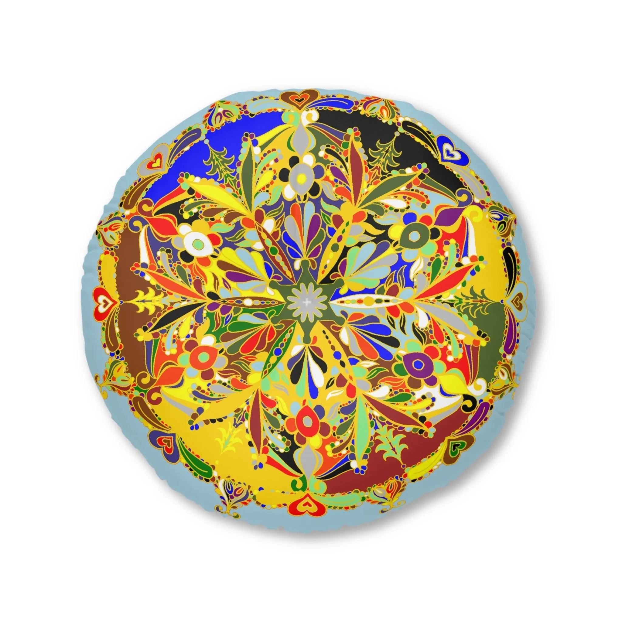 Handmade Mandala Design Floor Cushion - Tufted Round Pillow