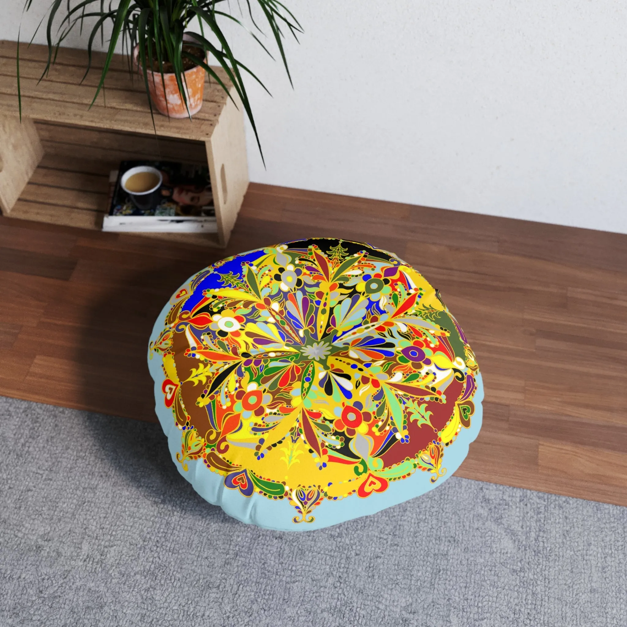 Handmade Mandala Design Floor Cushion - Tufted Round Pillow