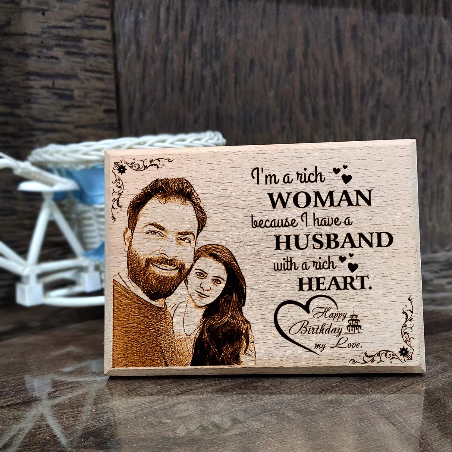 Incredible Gifts India Engraved Wooden Photo Plaque Birthday Gift For|Him|Her|Wife|Husband|Boys|Girls (7x4 inches, Beige)