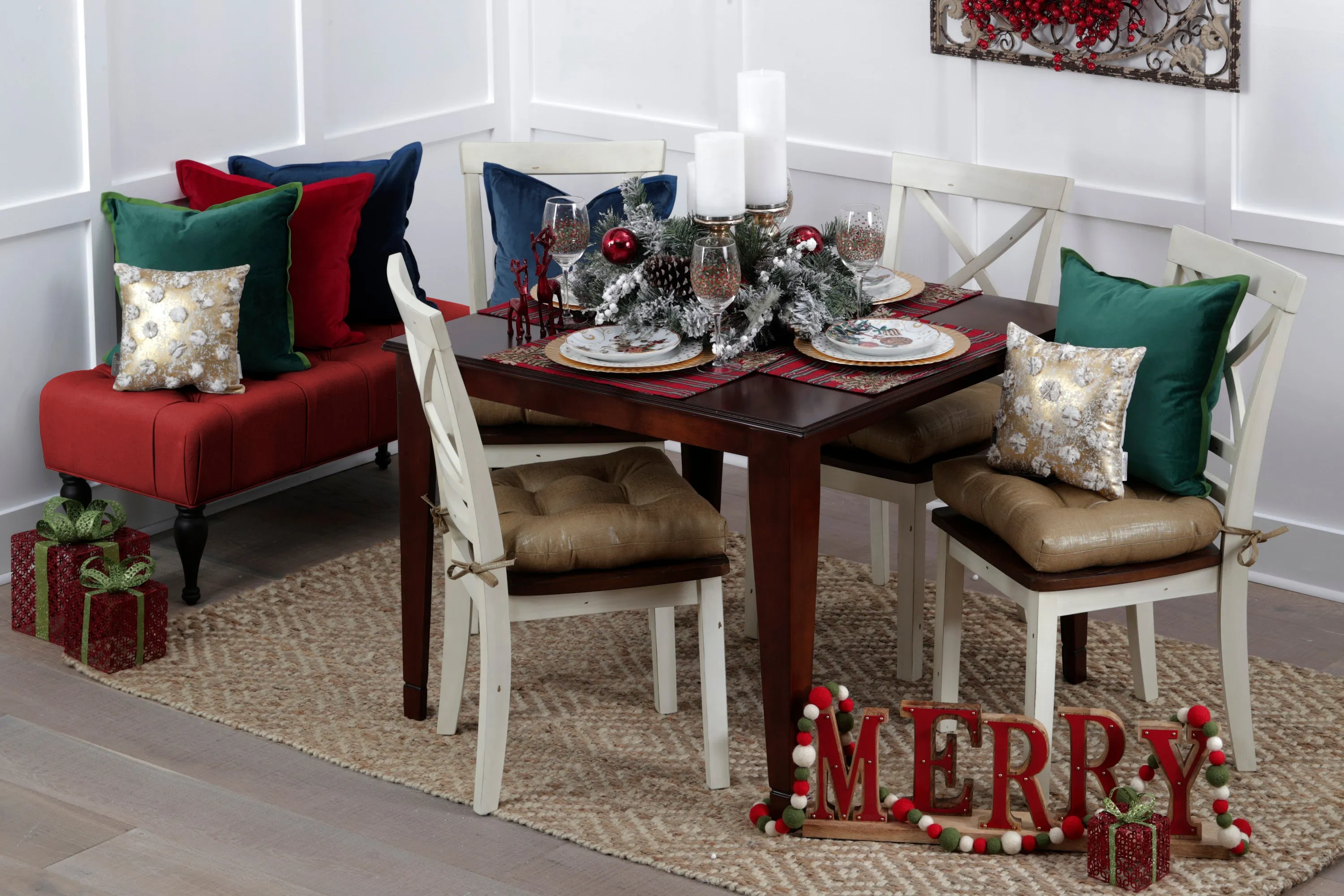 Indoor Christmas Glamour Poms 12-inch Throw Pillow
