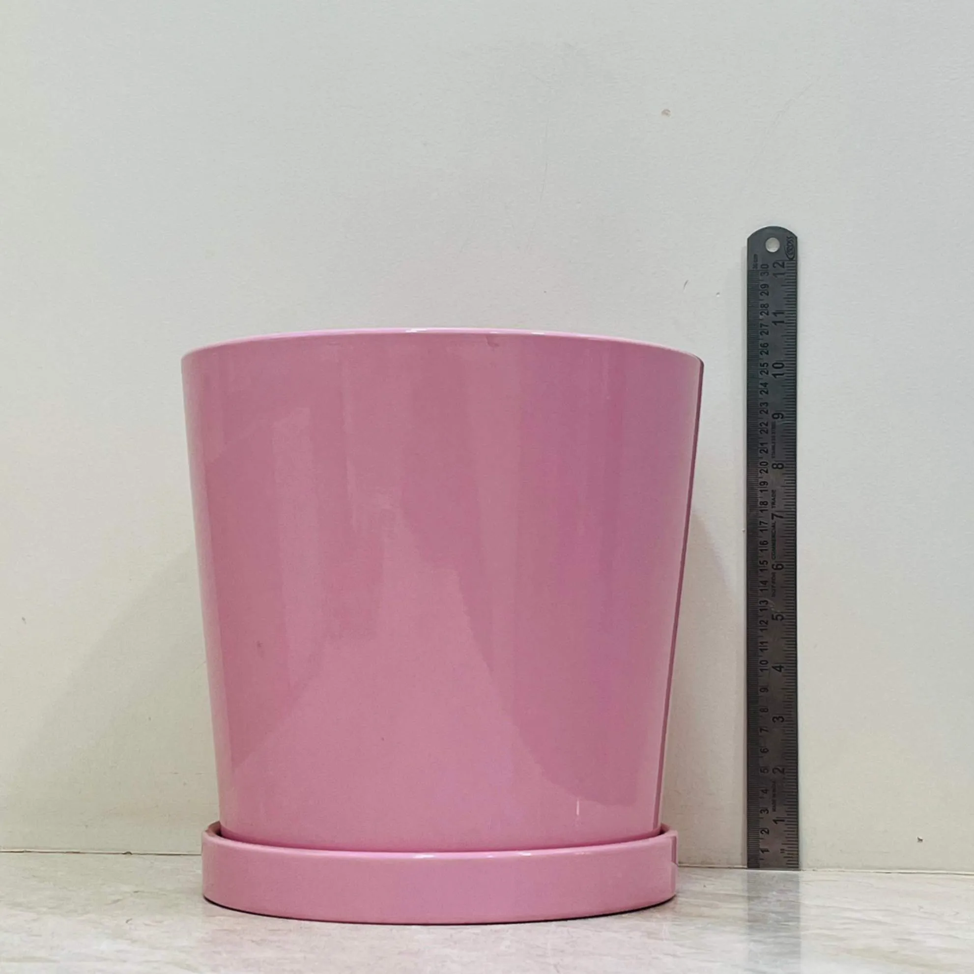 Indoor Pink Ceramic Planter with Trays (Set Of 3)