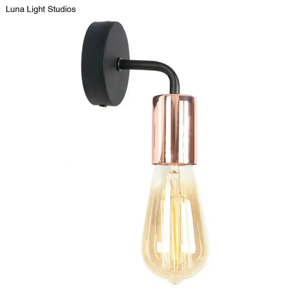 Industrial Style Metal Wall Mount Lamp - Shadeless Garage Lighting with Curved Arm in Rose Gold/Gold/Chrome