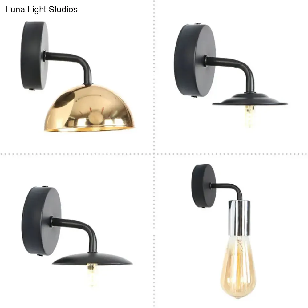 Industrial Style Metal Wall Mount Lamp - Shadeless Garage Lighting with Curved Arm in Rose Gold/Gold/Chrome
