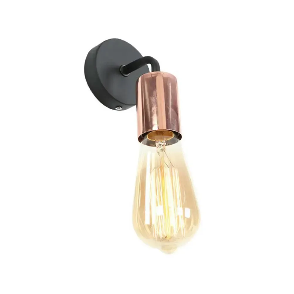 Industrial Style Metal Wall Mount Lamp - Shadeless Garage Lighting with Curved Arm in Rose Gold/Gold/Chrome