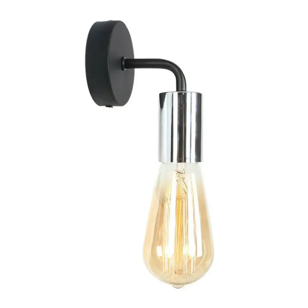 Industrial Style Metal Wall Mount Lamp - Shadeless Garage Lighting with Curved Arm in Rose Gold/Gold/Chrome