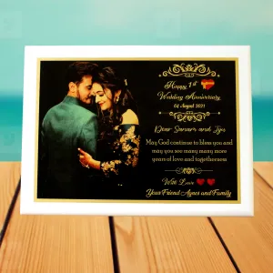 Ishika Creation Golden Print Personalized Gift Wooden Photo Frame for Anniversary for Wife Husband Couple mom dad Sister Brother Friends (7X5 Inch - 18MM Thickness) ,Tabletop & Wall Hanging