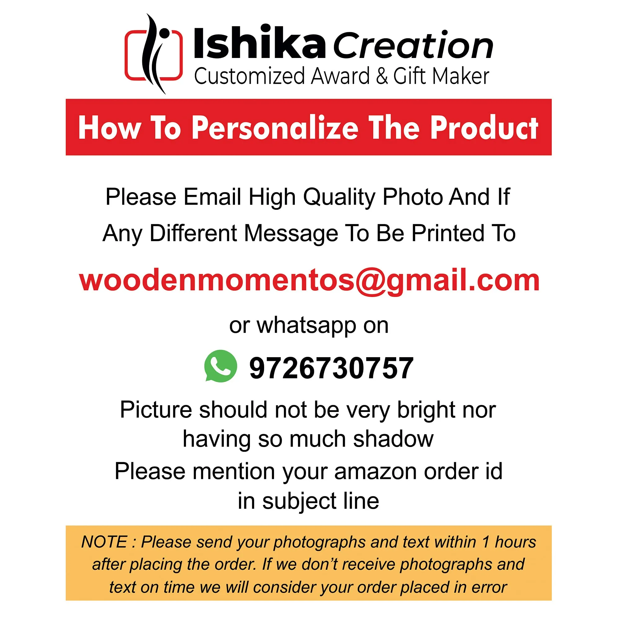 Ishika Creation Golden Print Personalized Gift Wooden Photo Frame for Anniversary for Wife Husband Couple mom dad Sister Brother Friends (7X5 Inch - 18MM Thickness) ,Tabletop & Wall Hanging