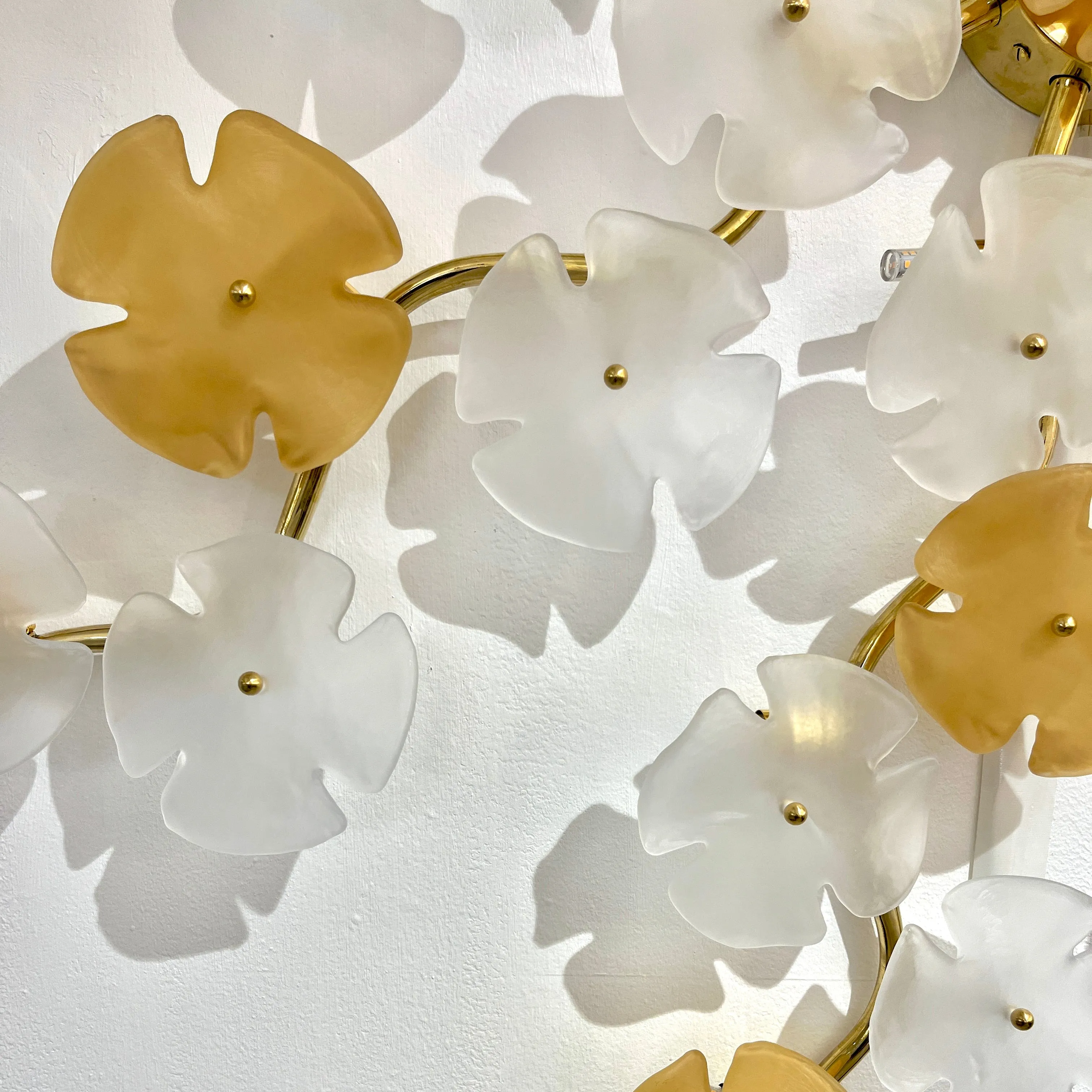Italian Modern Satin White Gold Art Murano Glass Flower Sconce/Flush Mount Light