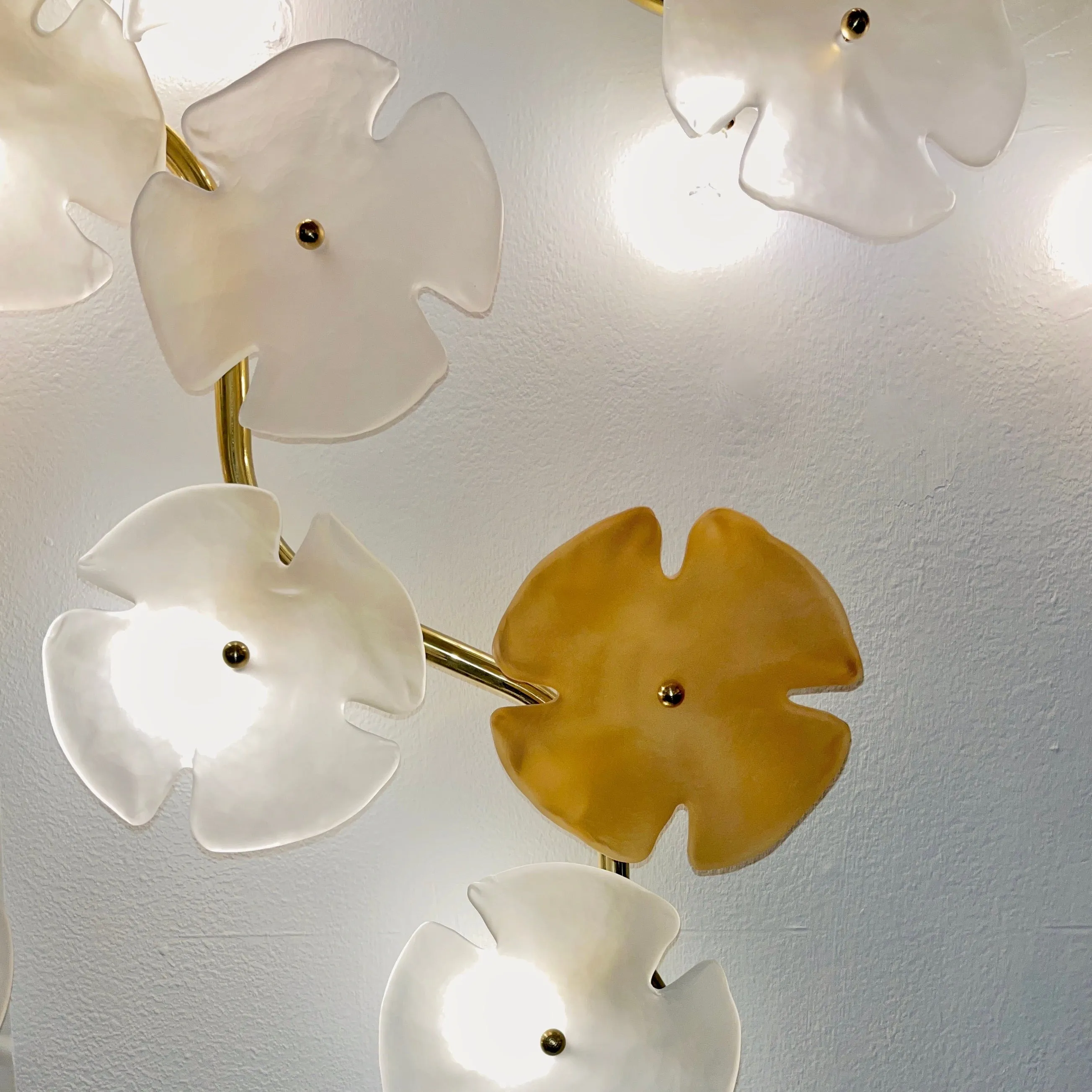 Italian Modern Satin White Gold Art Murano Glass Flower Sconce/Flush Mount Light