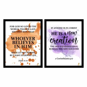 John 3:16 AND 2 corinthians 5:17 Bible Verse photo frame|10x8 Inches|wall and home décor (pack of 2) |printality|, multi color