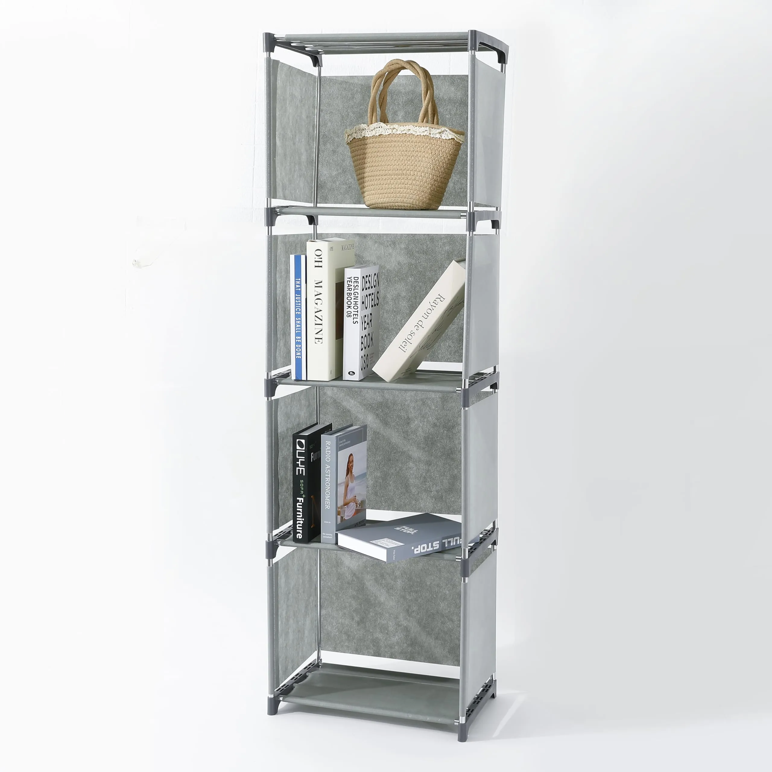 Kuber Industries (Pack of 6) 5 Layer Book Rack | Book Cabinet Shelves for Bedroom Office Living Room | Storage Shelve for Books Storage Organizer | Adjustable Shelf Rack | SJ05G | Grey
