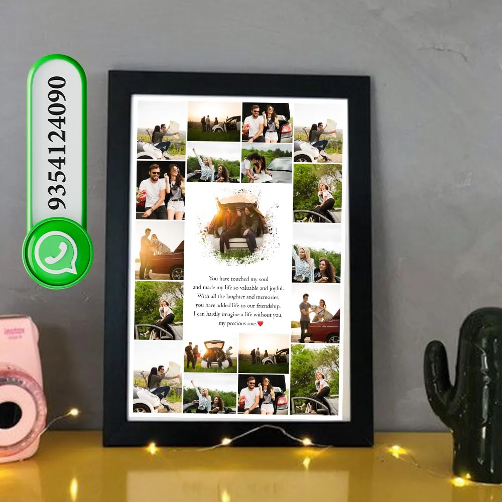 Memories Tale Wooden Personalized Photo Frame Collage with Customized Text Wall Frame, Birthday Frame, Anniversary Photo Collage, Wedding Gift, Gift For Friend, Valentine's day Gift |Size 12x8 Inches