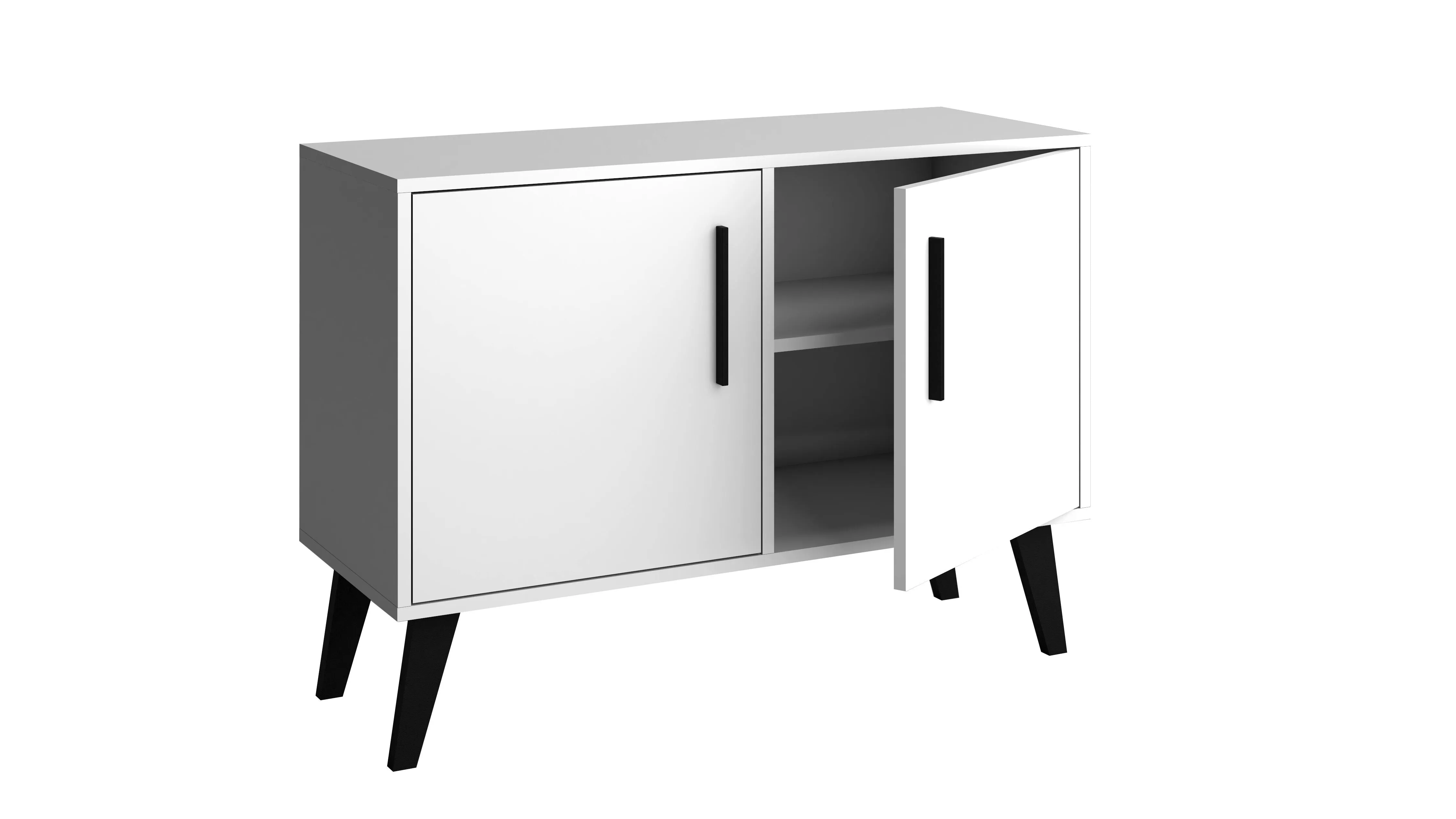 Mid-Century- Modern Amsterdam Double Side Table 2.0 with 3 Shelves in White