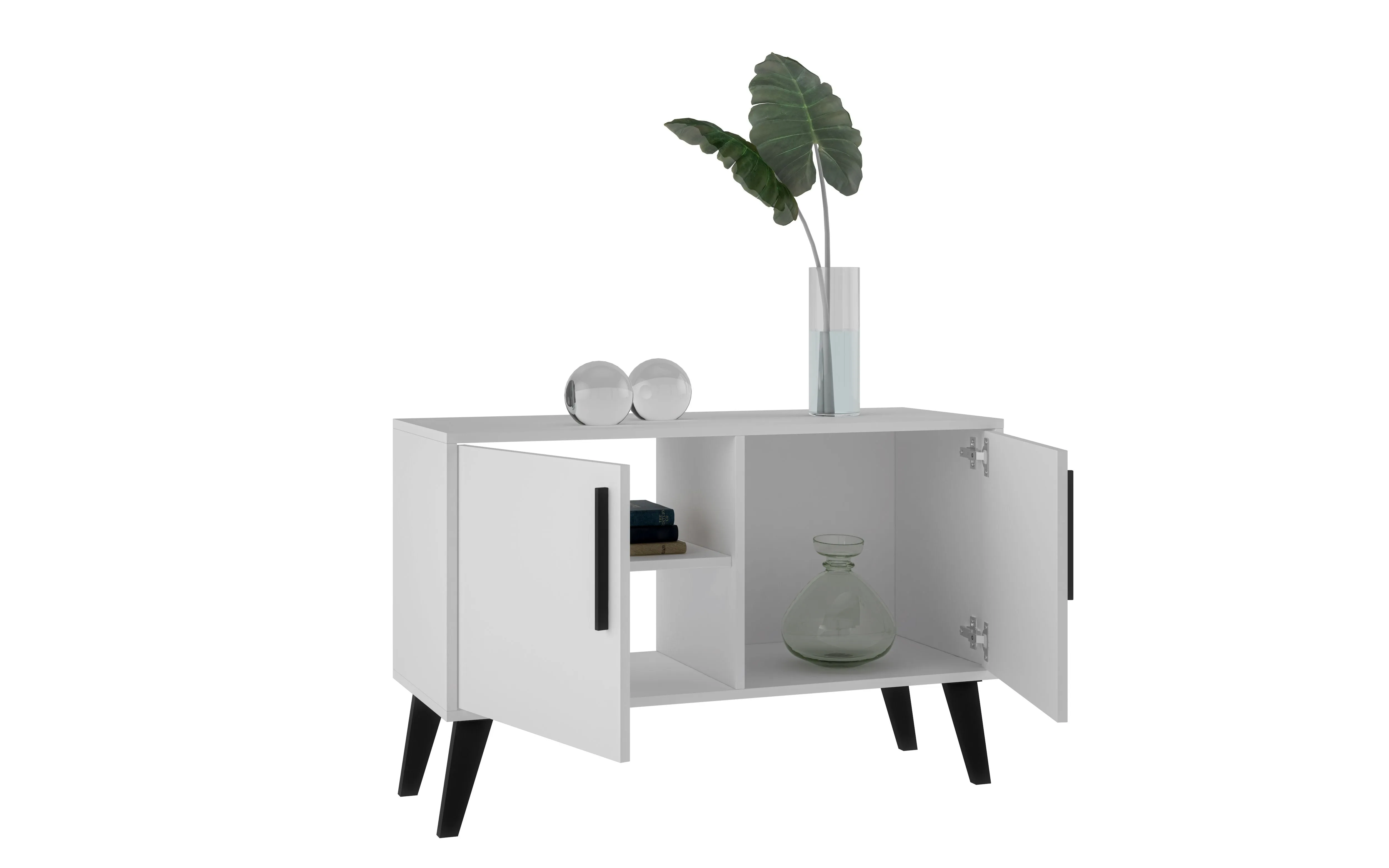 Mid-Century- Modern Amsterdam Double Side Table 2.0 with 3 Shelves in White