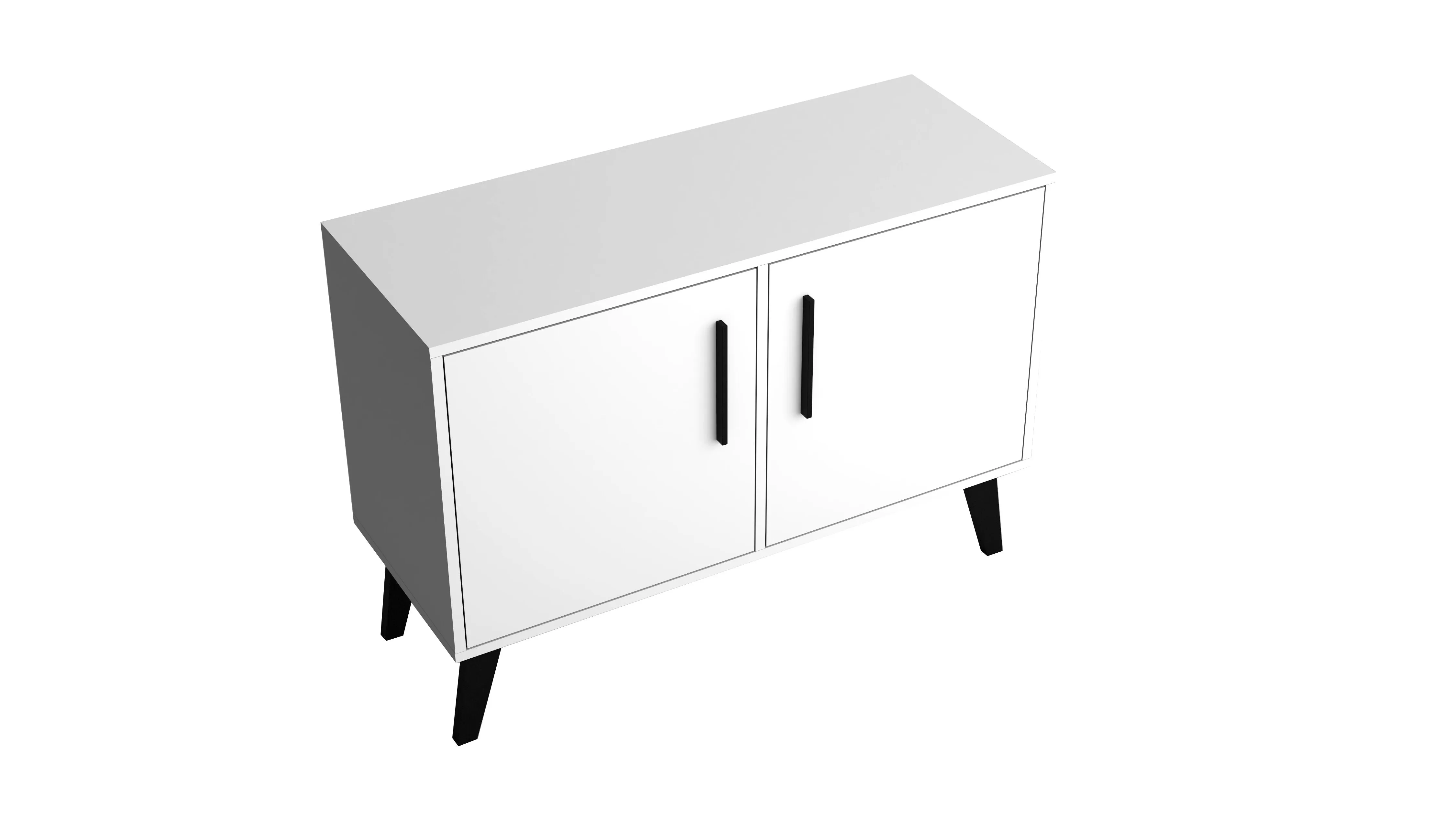 Mid-Century- Modern Amsterdam Double Side Table 2.0 with 3 Shelves in White