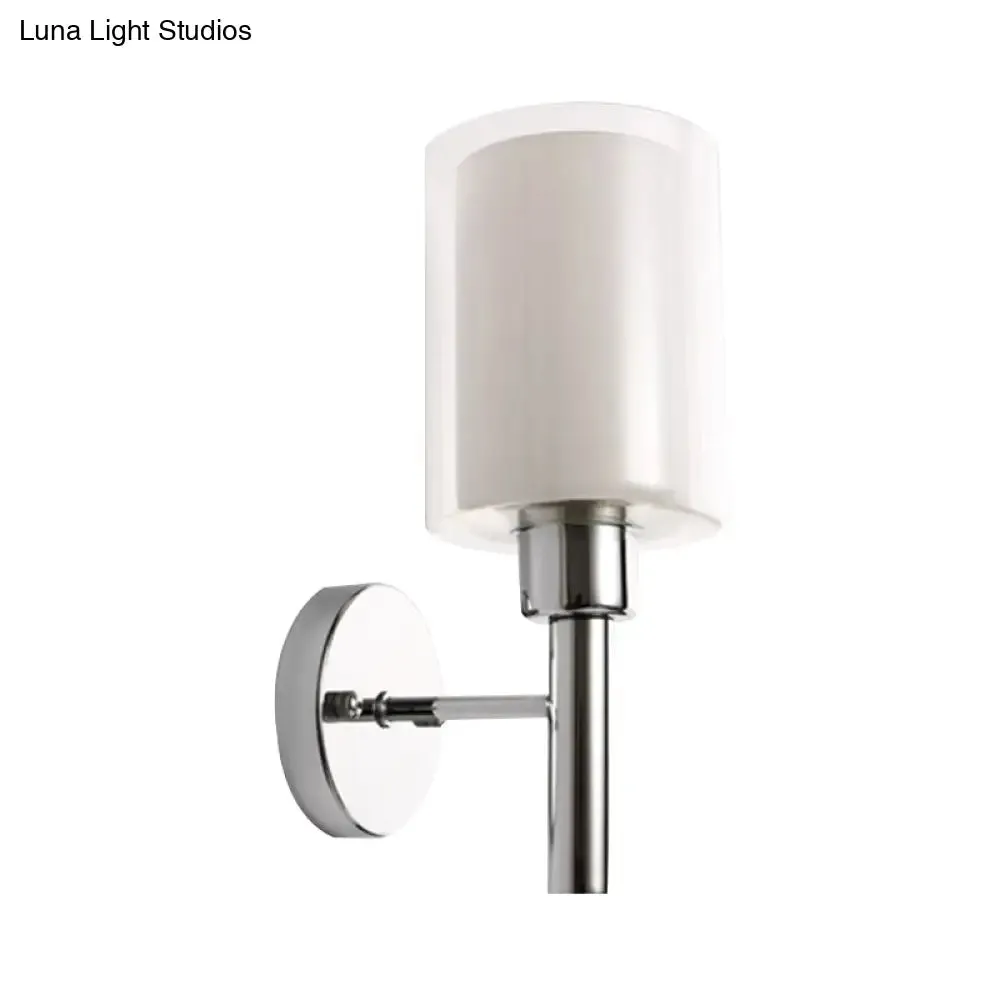 Modern Chrome Cylinder Wall Light with Clear Glass and Inner White Shade