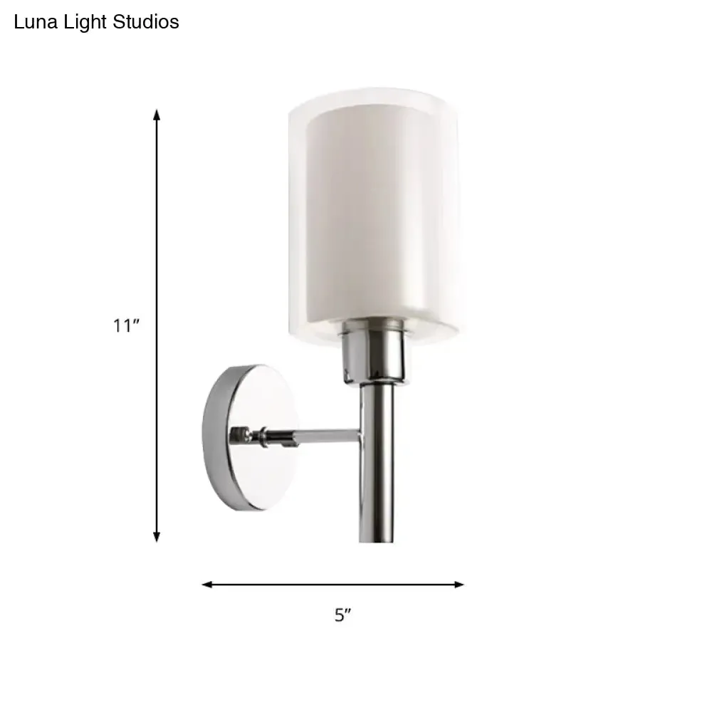 Modern Chrome Cylinder Wall Light with Clear Glass and Inner White Shade