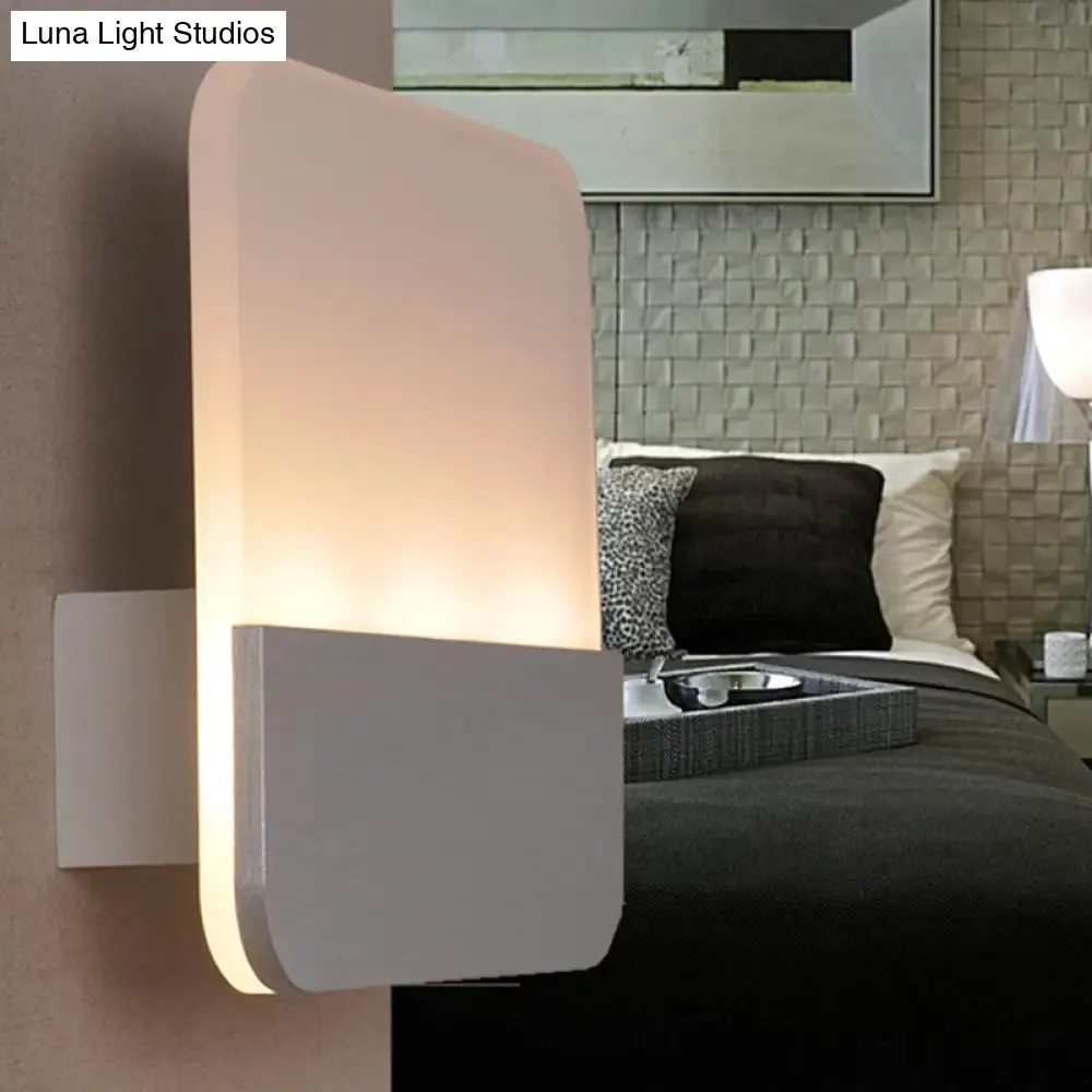 Modern LED Sconce Light: Sleek White Round/Square Design, Single Acrylic Wall Lighting in Warm/White Glow